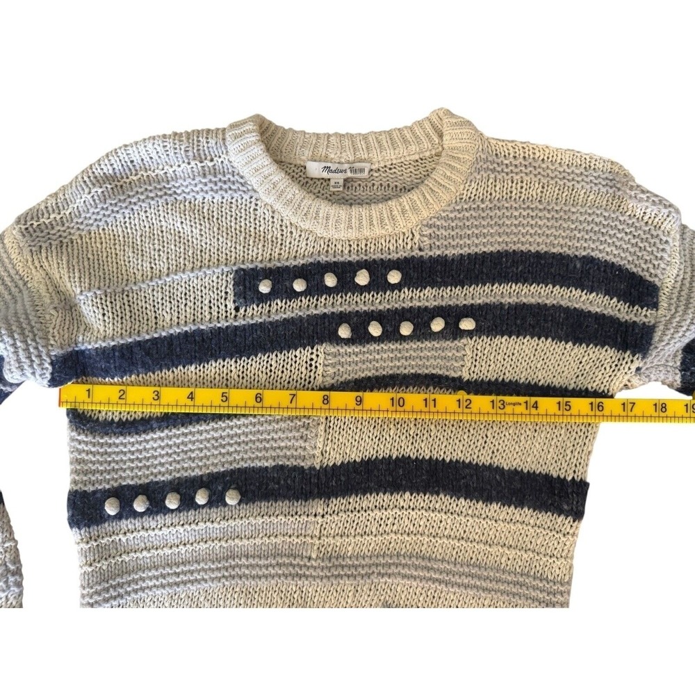 Madewell Striped Knit Sweater Women XS Blue White Textured Bobble Detail‎ EUC - Picture 6 of 9